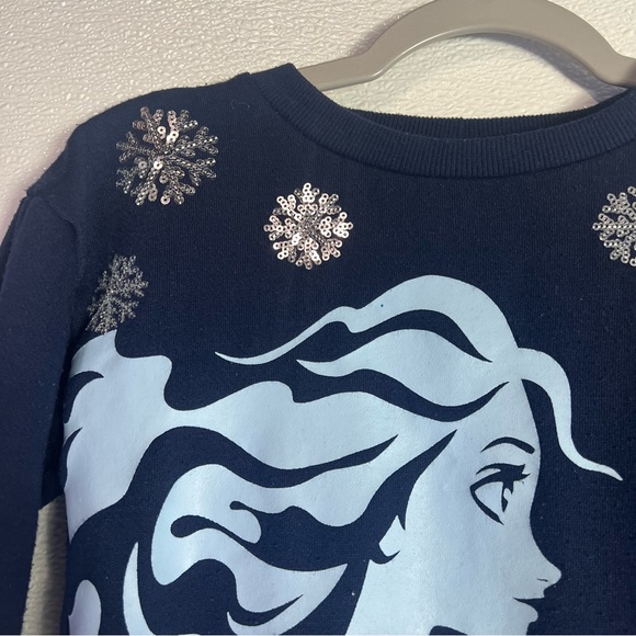 Disney Frozen II Elsa navy blue silver sequin snowflake sweatshirt  Size XS (4/5 - Picture 4 of 17